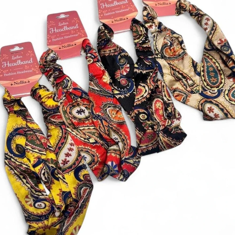 NWT Bundle of 4 Soft Crisscross Headbands with Elastic Back Paisley & Floral
